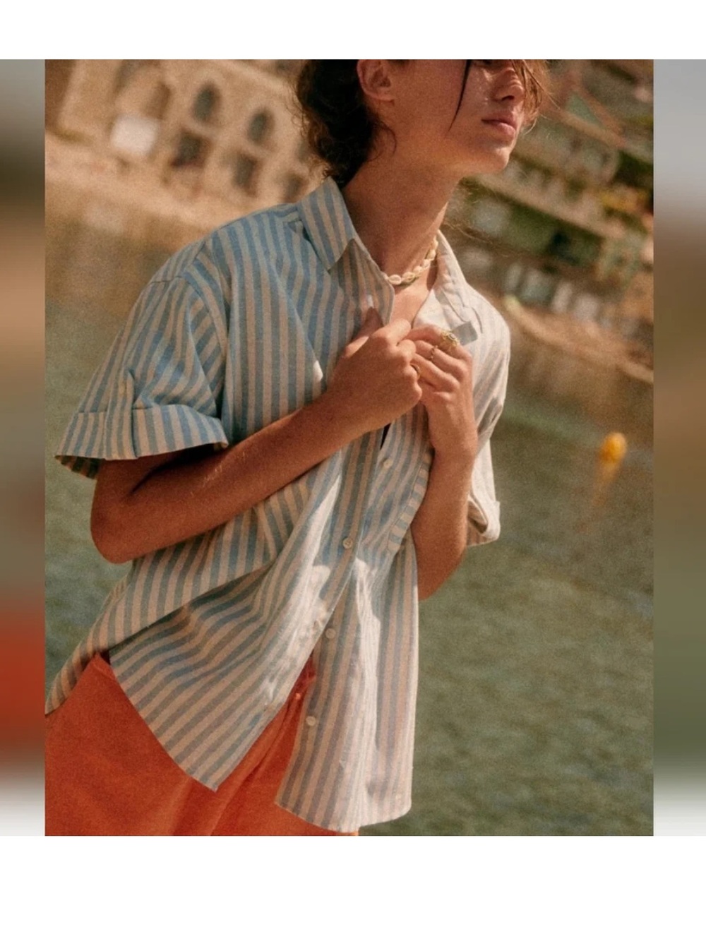 Sézane Laurine Shirt Light Blue & White Striped Short-Sleeve Button-Down